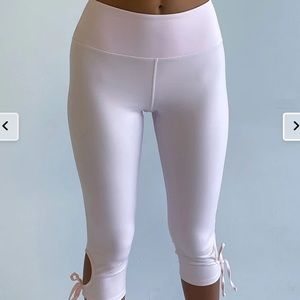 Frankie’s Bikinis Warm Up Cutout High Waist Capri Pants - icy pink